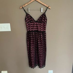 Trina Turk Lace V‎ Neck Dress Black Pink Size 0